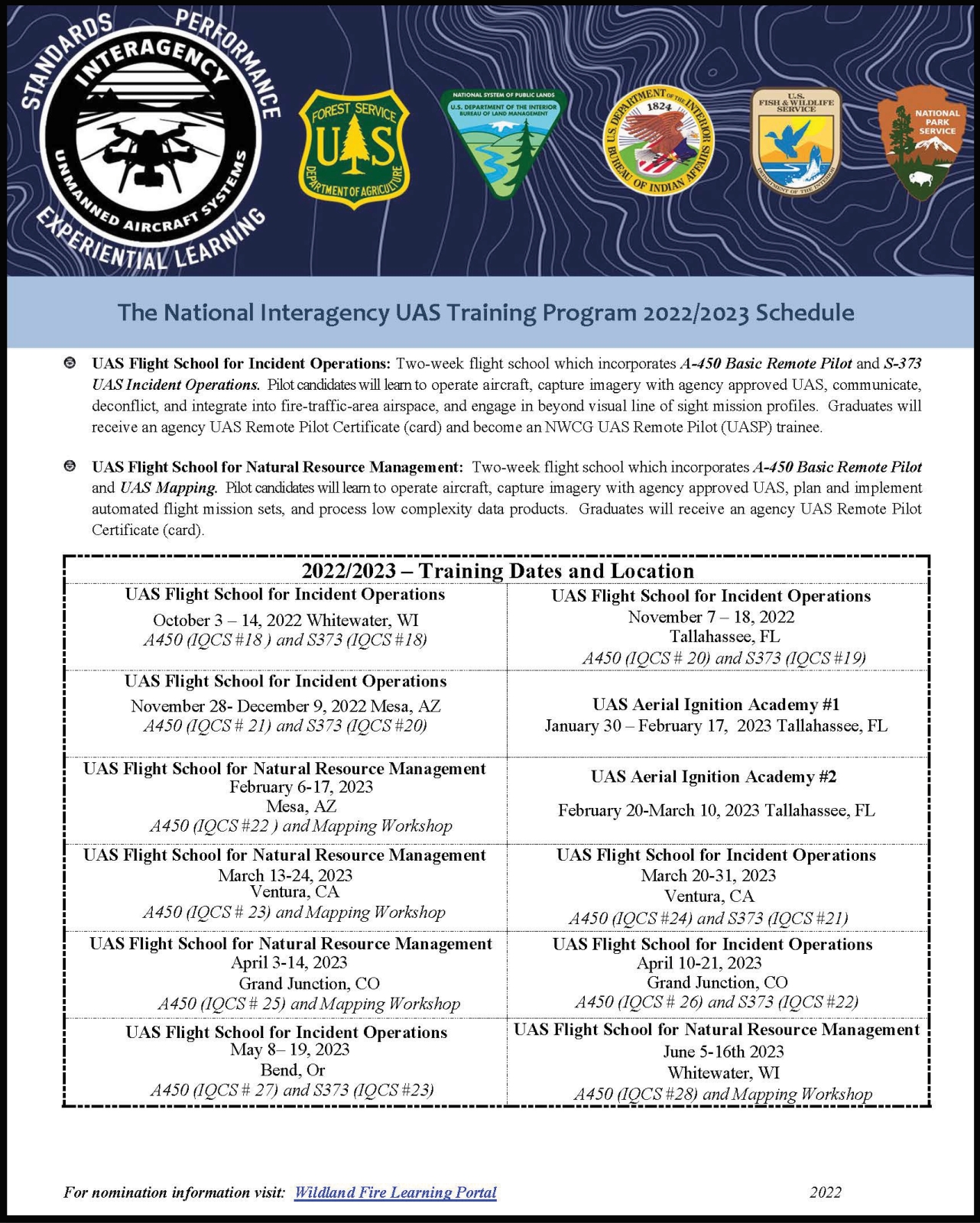 UAS Training Program 2022/2023 Schedule